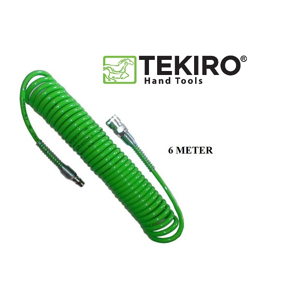 TEKIRO Selang Recoil 6M / Selang Angin Kompresor Spiral / Recoil Hose 5 X 8 Mm 6M 6 Meter Hijau