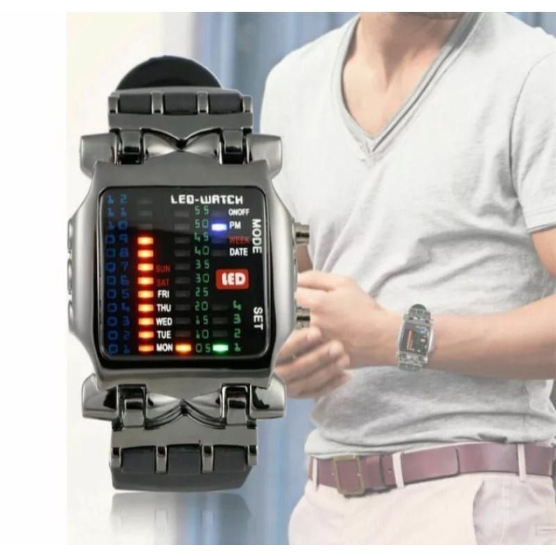 JAM TANGAN LED BINARY TVG JAM TANGAN PRIA LED IRON JAM TANGAN RUBBER STAINLISS STEEL