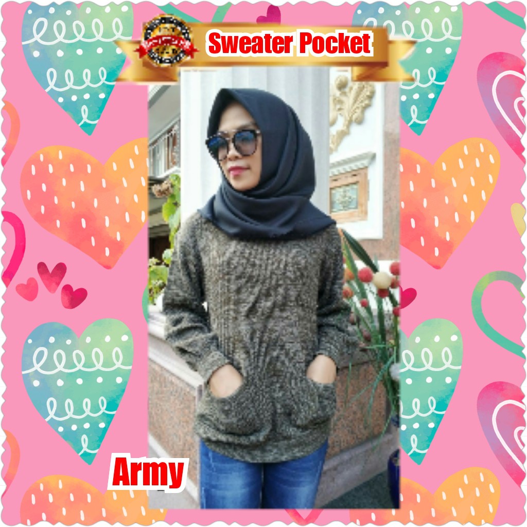 SWEATER POCKET / RAJUT PREMIUM / GREY / CREAM / BLACK / ARMY / MAROON / NAVY / TERMURAH