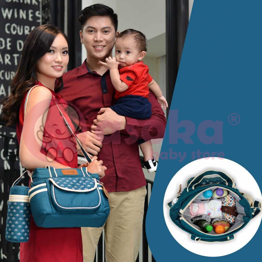 Dialogue Baby Small Diaper Bag Tas Bayi Kecil + Tempat Botol Susu Emerald Series DGT7401 ASOKA