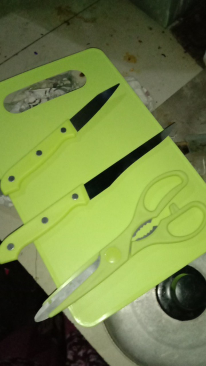 1 Set Pisau Dapur Stainless Steel Gunting Talenan Kitchen Knife Scissor Pisau Daging Buah Sayur Roti