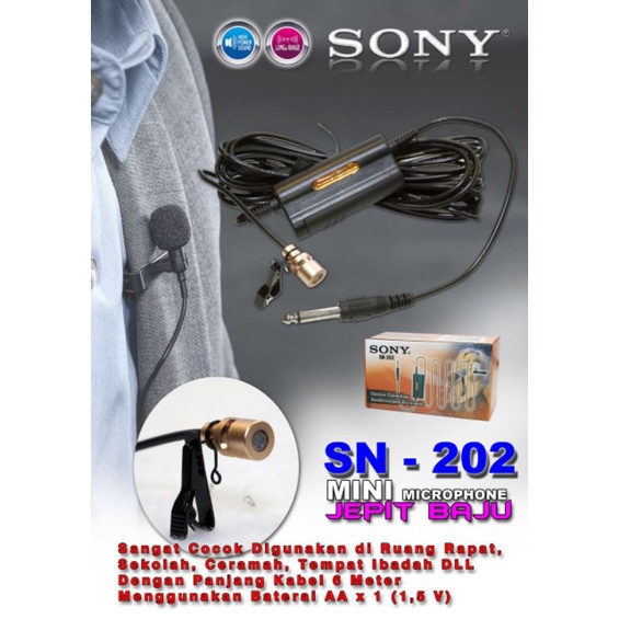 mic clip on SONY SN-202/101.mic kabel jepit. suara sensitif cocok buat imam