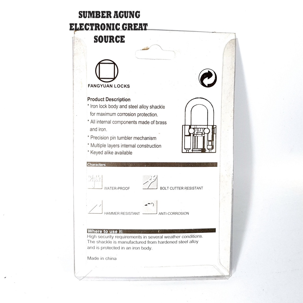 Fangyuan Gembok 40mm Kait Panjang Stainless Steel Hasp Silver
