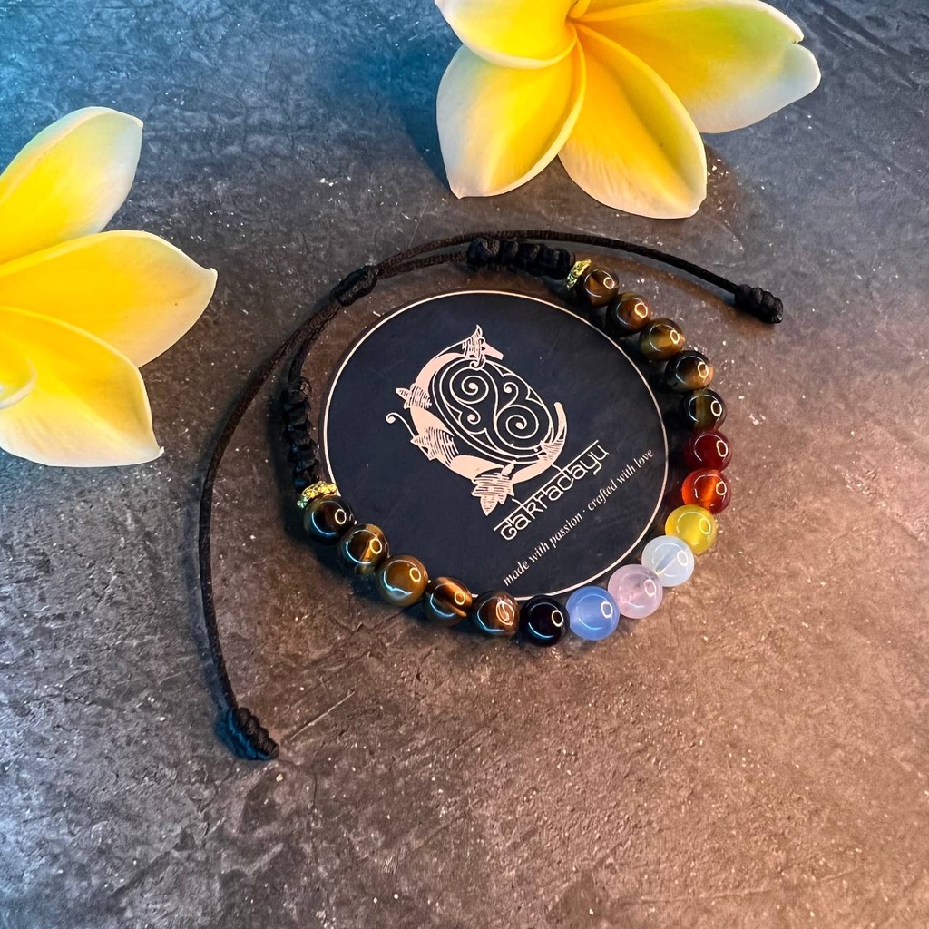 Gelang Cakra 7 Batu Kristal dengan Tiger Eyes - Gelang Energi Chakra untuk Motivasi dan Percaya Diri