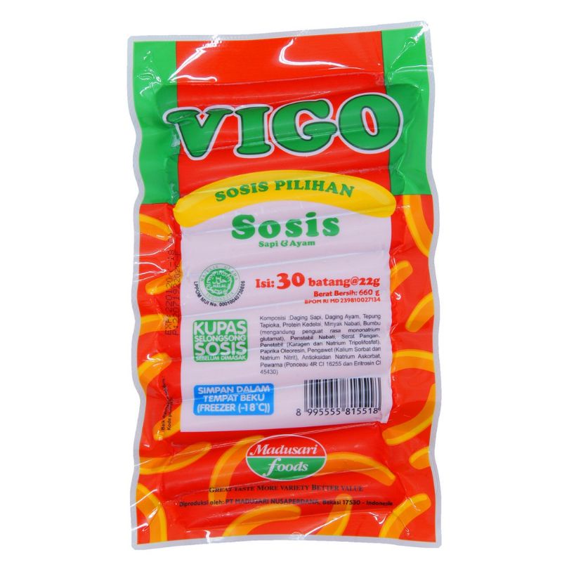 

Vigo Sosis Sapi Dan Ayam isi 30s 720gr /Sosis Sapi Frozen food