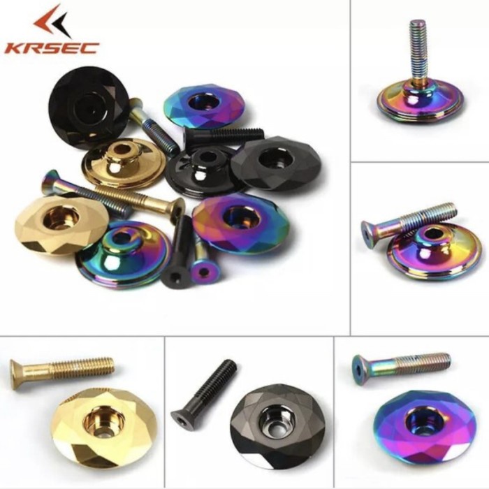 PREMIUM Tutup Headset Stem KRSEC warna Rainbow, Gold, Titanium Top cap