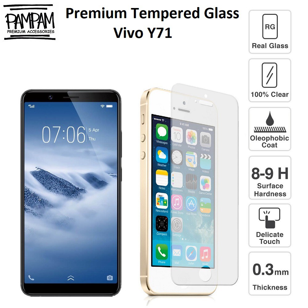 Premium Tempered Glass Vivo Y71 9H HP Anti Gores Layar Handphone Screen Guard Protector Tempred Y 71