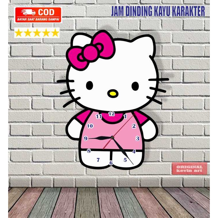 JAM DINDING KAYU HELLO KITTY UNIK ARTISTIK TERBARU MURAH