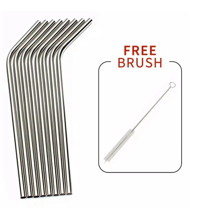 Sedotan stainless steel Straw Tekuk Lurus Free Sikat Pembersih