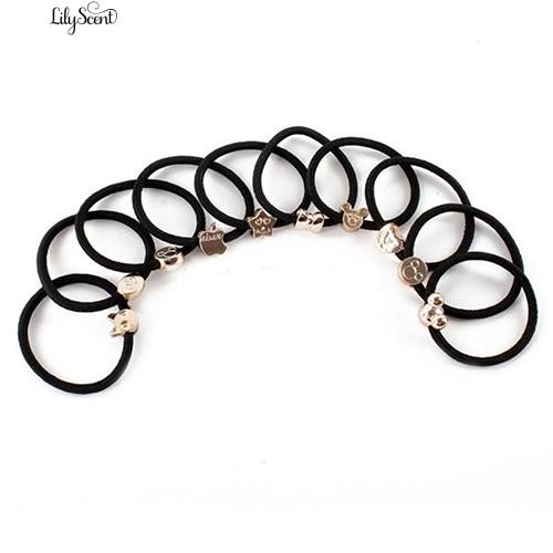 Lily 10Pcs Karet Ponytail Elastis dengan Manik-Manik