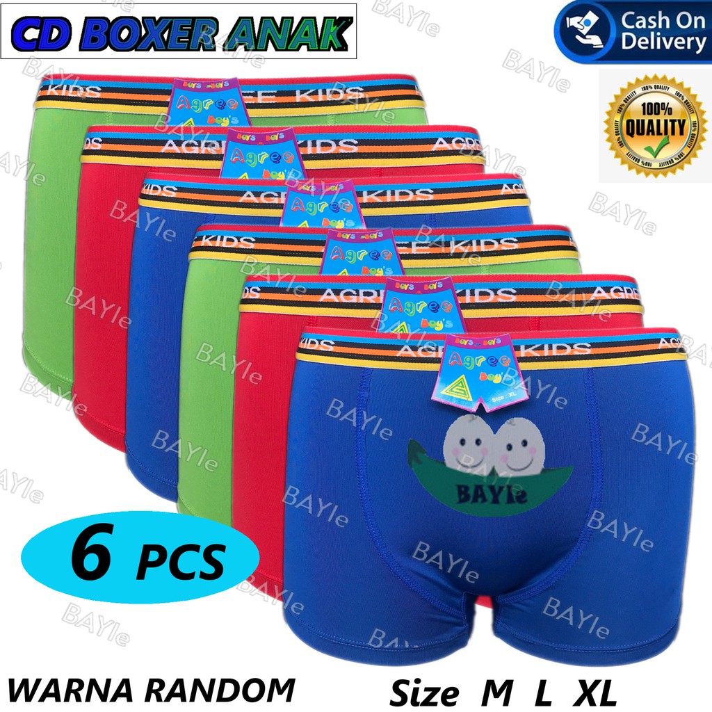 BAYIe - 6 PCS Celana Dalam / CD Anak Laki-laki Cowok BOXER AGREE KIDS 6170 POLOS/ Kid's Underwear Size M L XL