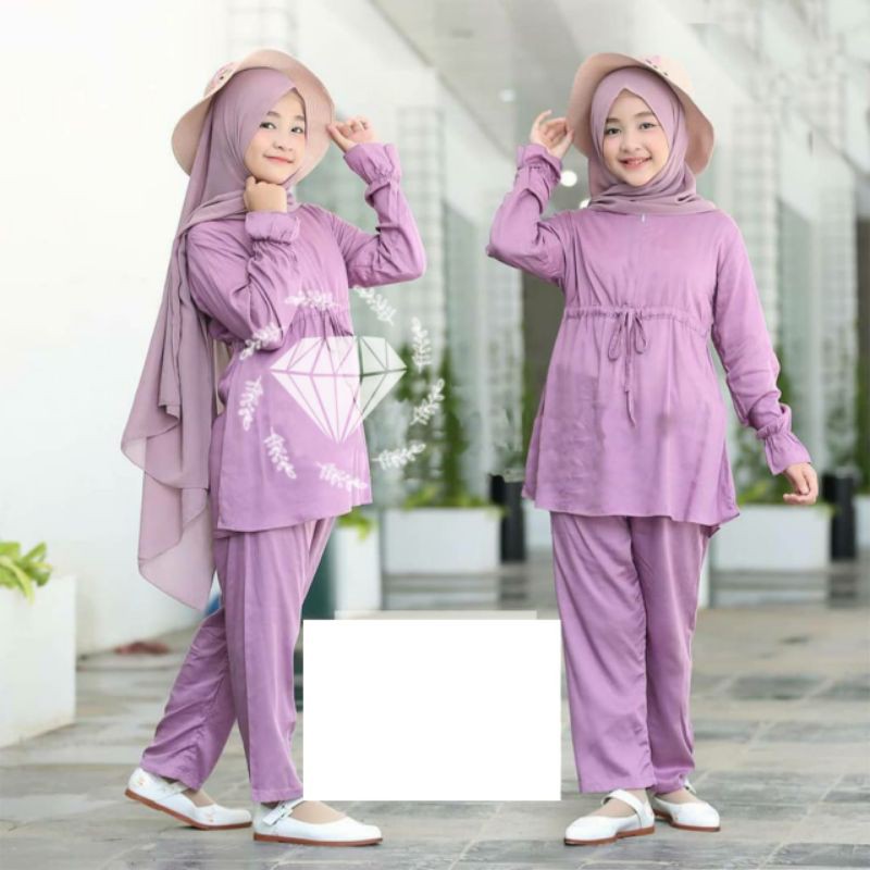 SET DAYANA KID FASHION PAKAIAN ANAK PEREMPUAN SETELAN ATASAN DAN CELANA BAHAN MOSCREPE MR ADA VIDEO REAL PICT