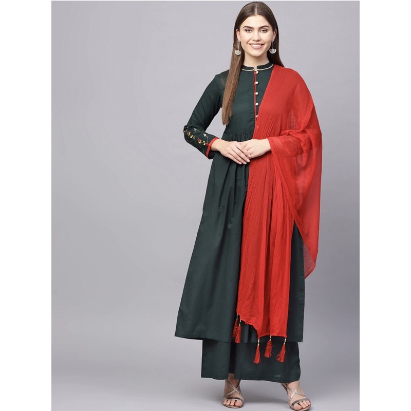 Kurti Tulsattva Size L XL Warna Hijau dengan Palazzos & Dupatta / Kurti Hijau / Anarkali Hijau / baj