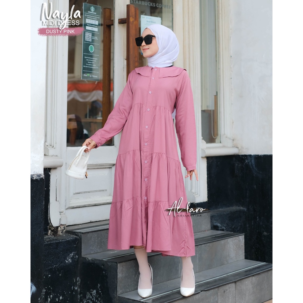 MIDI DRESS NAYLA DEA NALA Alfaro katun twill Cringkel premium nyaman adem daily wear