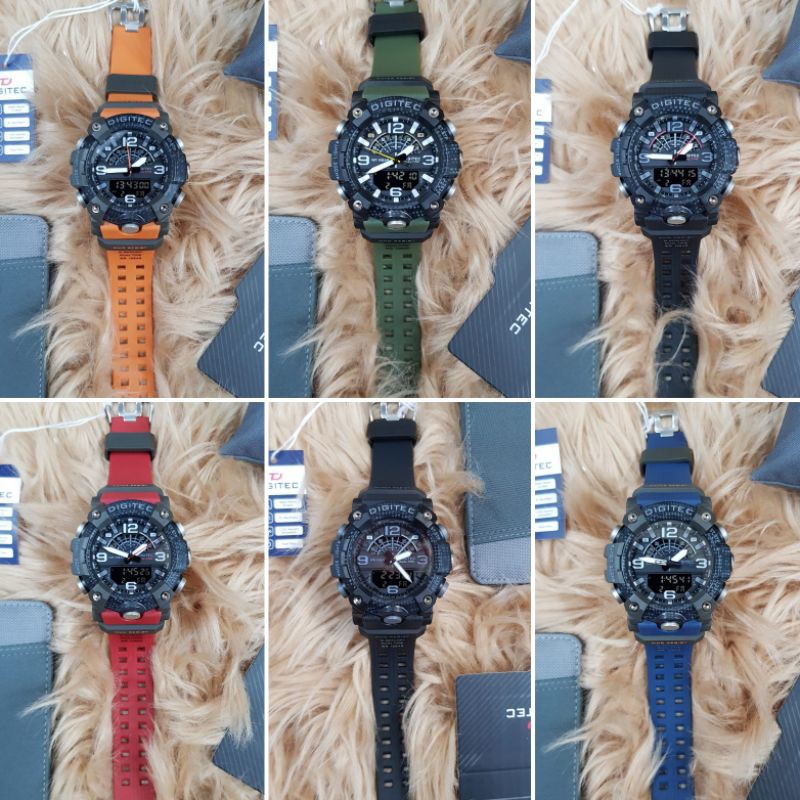 Jam Tangam Pria DualTime DIGITEC DA 3118 T FREE DOMPET KANVAS Original / DG 3118