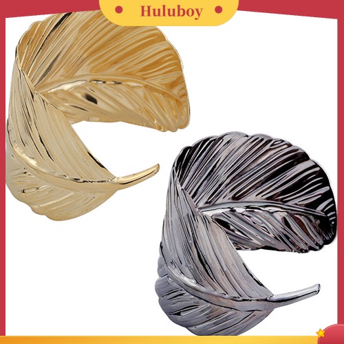 Hu Hu Hu Hu Hu Alat Bantu Pasang Kacamata♡ Gelang Bangle Cuff Lebar Bentuk Daun Bahan Metal Untuk Wanita
