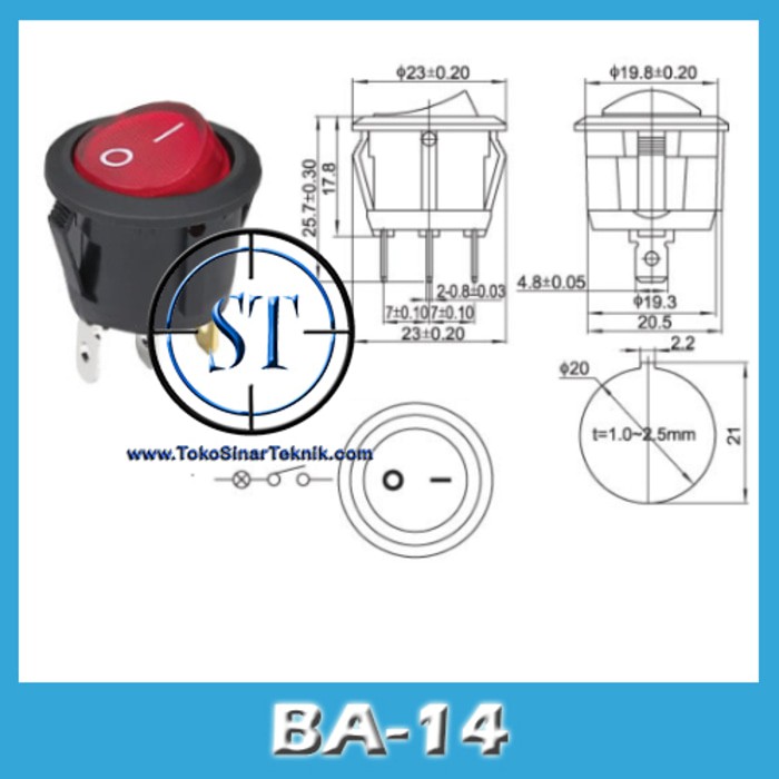 BA-14 Rocker Switch 3P + Lampu Bulat  Saklar Listrik On Off 3pin 3 Pin Round Tombol Sisau