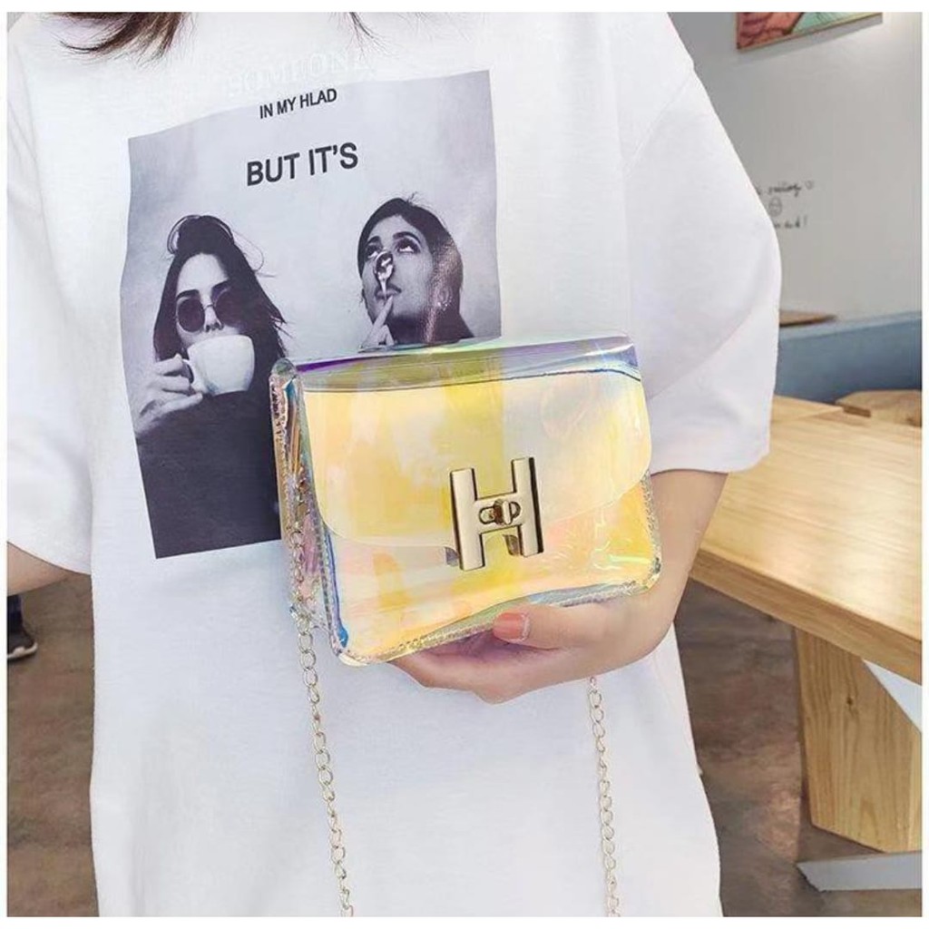 Crystal BagT60 Transparan Rainbow/Tas Transparan Kulit /Tas Import /Tas Selempang Cewek Transparan