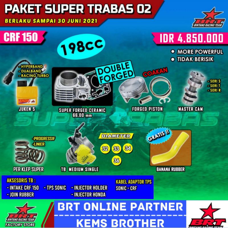 PAKET BRT CRF TRABAS SUPER 02 CRF BRT 198CC FREE VELOCITY BANANA