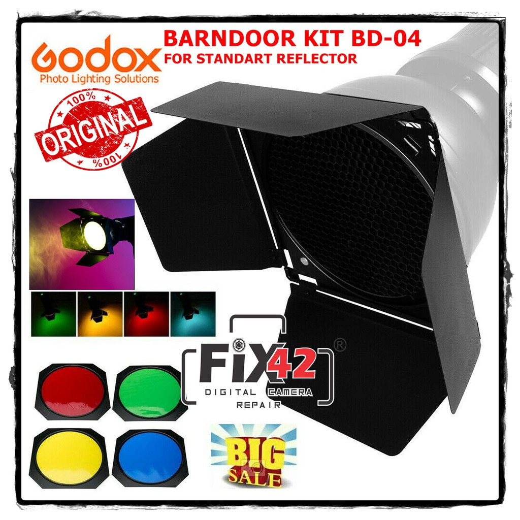Godox BD-04 Kit Barndoor Avec Grille Nid D'Abeille Et 4 Filtres Gel Couleur - Pour Réflecteur 7 Pouces Godox SL60W SL150II SK400II
