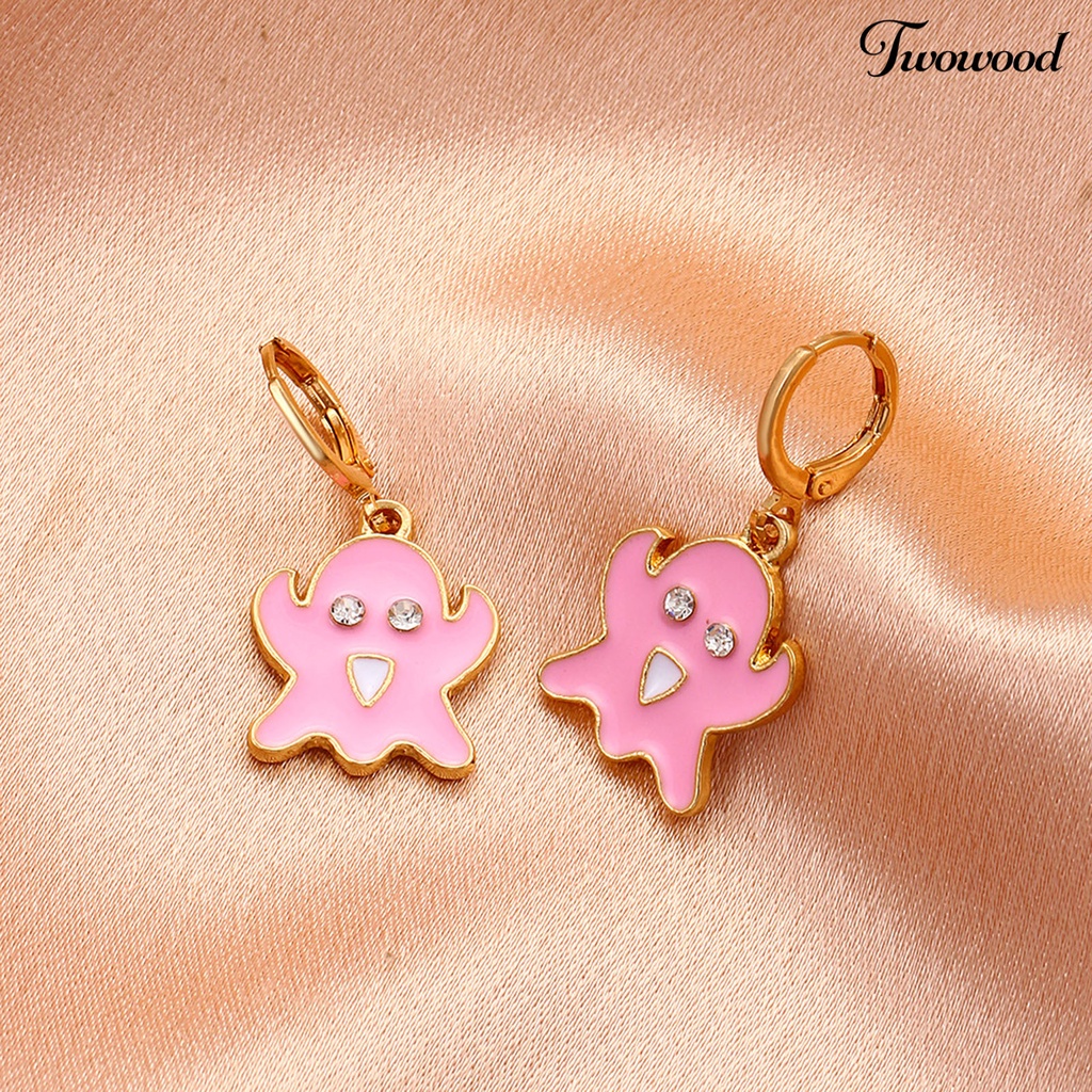 Twowood 1 Pair Ghost Pendant Halloween Earrings Candy Color Alloy Rhinestone Women Enamel Earrings Party Jewelry