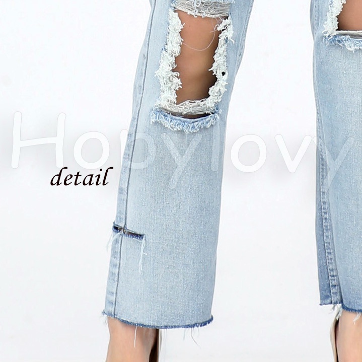 HOPYLOVY Celana Loose Jeans Ripped Boyfriend Jeans Sobek Destroy Wanita Highwaist Adine