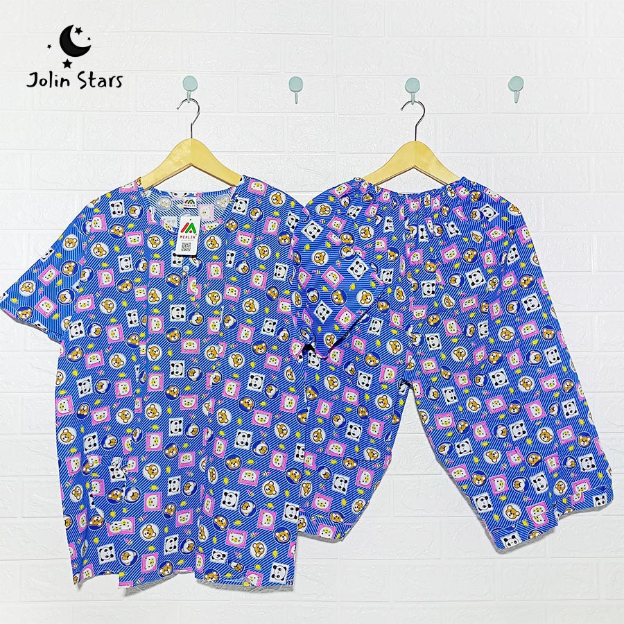 Baju Tidur Piyama Wanita Dewasa Merlin Katun / LD 120 cm  XXL / Lengan Pendek Celana 3/4 / BD XXL