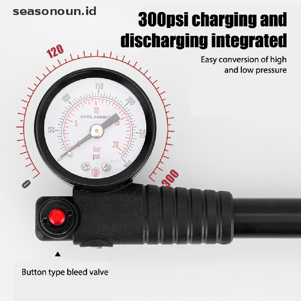 (seasonoun) Pompa Udara Tekanan Tinggi 300psi Dengan Pengukur Untuk Fork &amp; Shock Absorber Sepeda