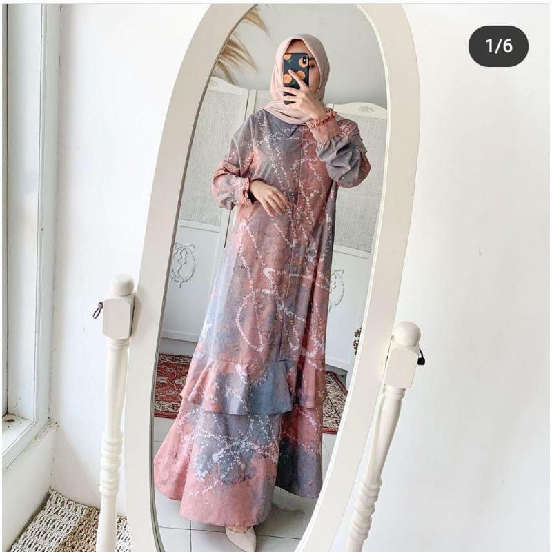 Gamis Jumputan Widya Katun Mikro Model Tiedye Model Rumbai Ld 110 Pb 140