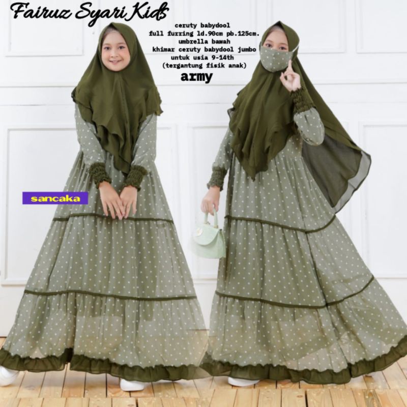 SL FAIRUZ SYARI KIDS / GAMIS SYARI ANAK USIA 9 10 11 12 13 14 TAHUN / GAMIS SYARI ANAK REMAJA LD90