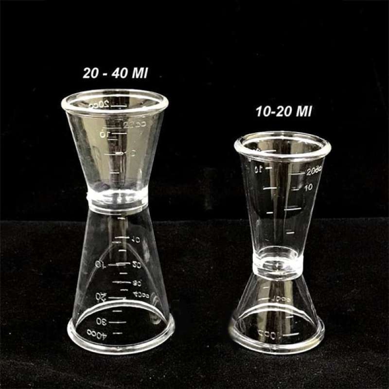 JIGGER PLASTIK 20 40ml BARTENDER DOUBLE JIGGER GELAS UKUR GELAS TAKAR transparan 10/20ml dan 20/40ml / gelas gula 1,5oz = 45ml / alat ukur barista barware