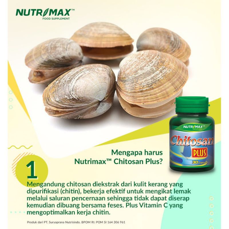 NUTRIMAX CHITOSAN PLUS ISI 30 || NUTRIMAX CHITOSAN PLUS VITAMIN OBAT DIET PELANGSING PENURUN BERAT BADAN KOLESTEROL LEMAK 30 KAPSUL