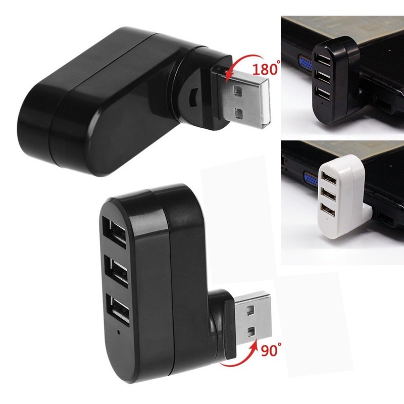 3 In 1 Usb 2.0 Port Hub / Splitter Mini Portabel Dapat Diputar 180 Derajat