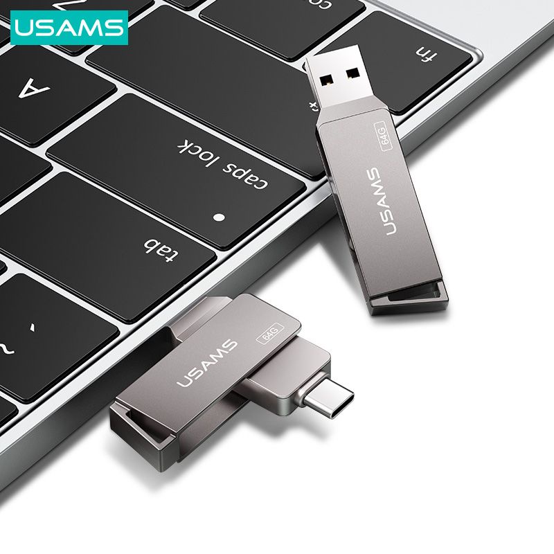 USAMS Flashdisk Rotatable 32/64/128GB OTG Type-C + USB 3.0 High Speed Dual Drive Original