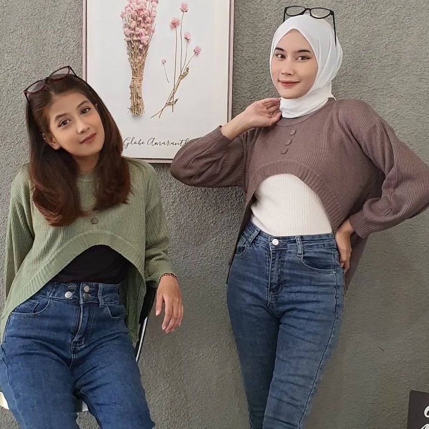 Sweater Crop Wanita Mory Moon Bahan Rajut Korean Style