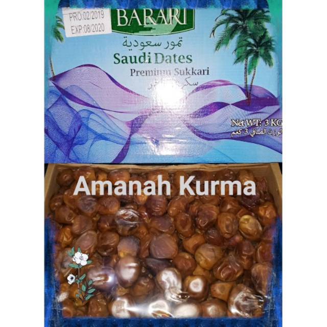 

Kurma Raja Sukari Sukkari Barari Premium 3 kg Asli Original Termurah