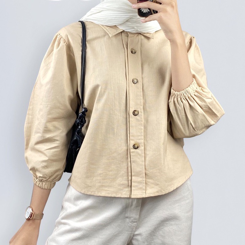 BEFAST - ZRD OOTD Wanita Blouse NINE / ZEFANYA LINEN SHIRT / Blouse Wanita / Pakaian Wanita Casual / Blouse Lengan Panjang / Fashion Wanita Modis / Blouse Kekiniaan Remaja Wanita / Blouse Polos