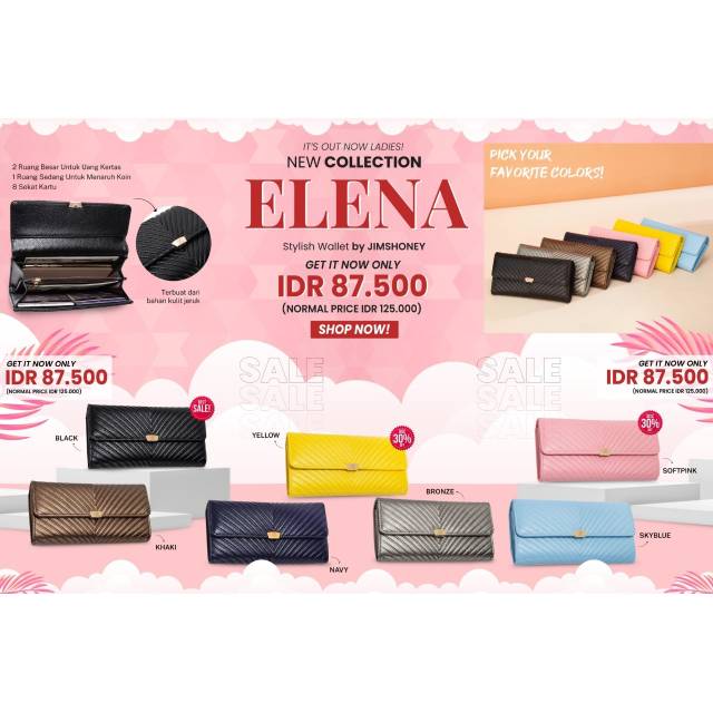 Elena Wallet Jimshoney/Dompet Panjang Elegan/Dompet Elena JH