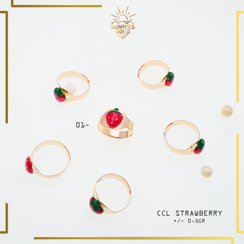 CINCIN ANAK KECIL EMAS ASLI KADAR 300 STRAWBERRY CINCIN BALITA WARNA WARNI FRUIT SERIES 1