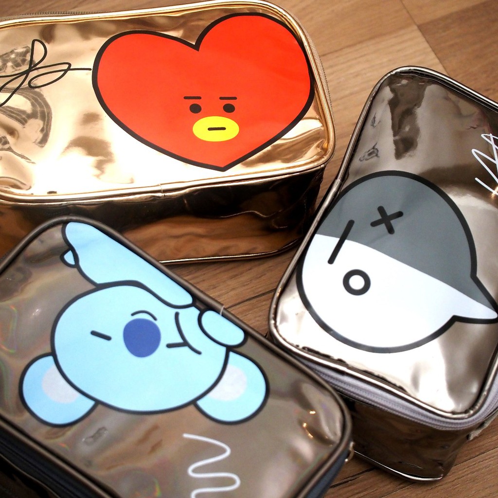 Dompet Kosmetik Hologram BTS BT21 UKURAN JUMBO Tas Kosmetik Tenteng Tempat Make Up BTS