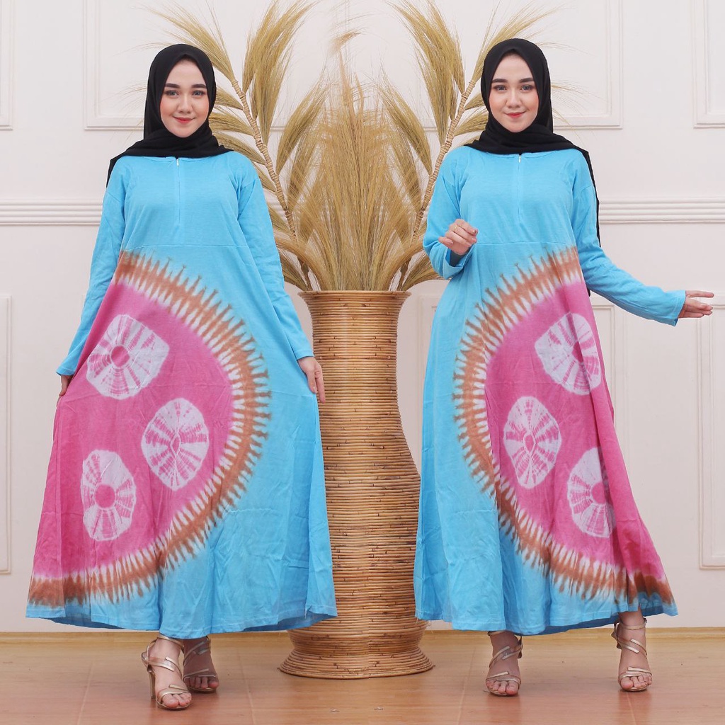 FASHION WANITA KEKINIAN DRESS KAOS PELANGI RESLETING DEPAN BUSUI BUMIL OUTFIT SYARI ADEM MURAH