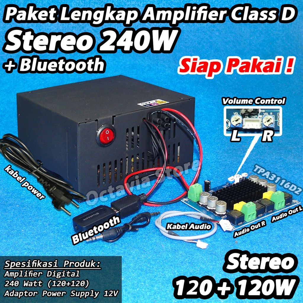 amplifier Class D 240watt TPA3116D2 paket lengkap adaptor SMPS siap pakai