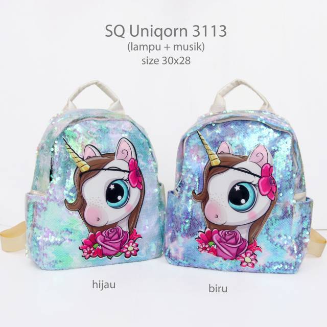 Tas ransel anak unicorn nyala lampu led+ ada musik