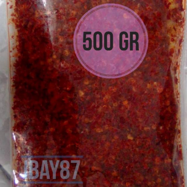 

Cabe bubuk wangi daun jeruk kemasan 500 gram untuk baso Aci dan seblak