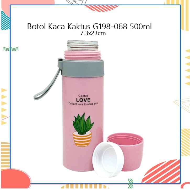 Botol Minum Kaca Tutup/Cangkir Kaktus G198-068 500ml