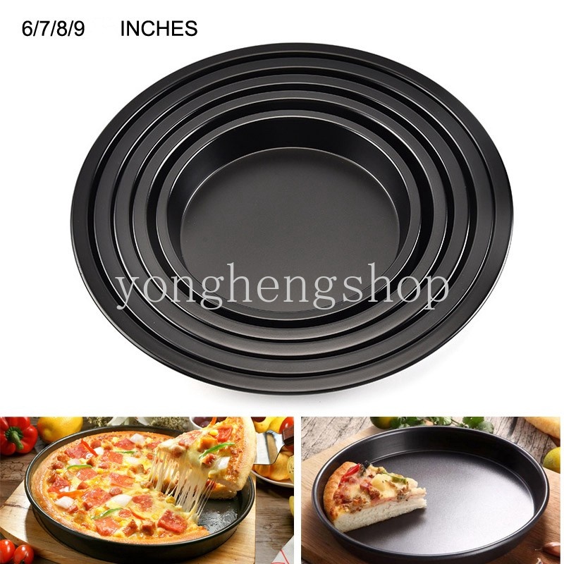 Loyang Cetakan Pizza Bentuk Bulat Dangkal Bahan Carbon Steel Anti Lengket Ukuran 6 / 7 / 8 / 9 Inci