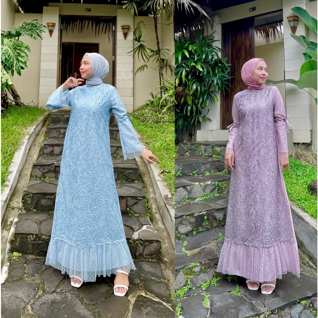 Luna Gamis Kondangan Dress Satin Baju Brukat Tulle Gamis Pesta  Seragam Bridesmaid Long Dress Muslim Tille Premium
