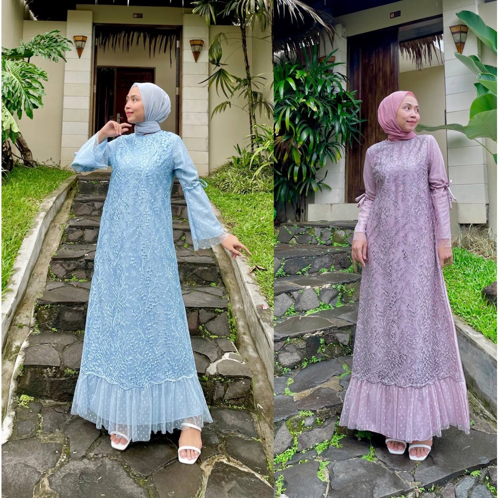 Luna Gamis Kondangan Dress Satin Baju Brukat Tulle Gamis Pesta  Seragam Bridesmaid Long Dress Muslim Tille Premium