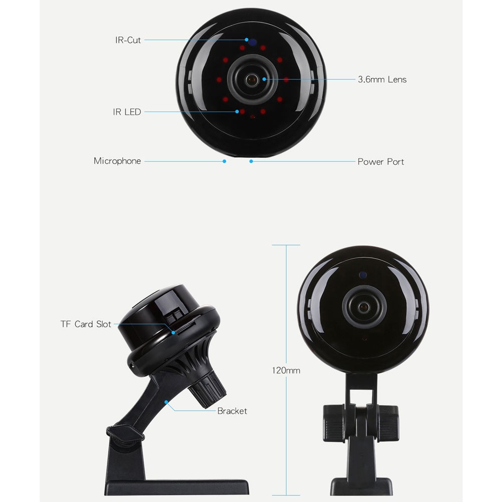 Escam Button Q6 2.0MP WiFi IP Camera ONVIF HD 1080P - Black