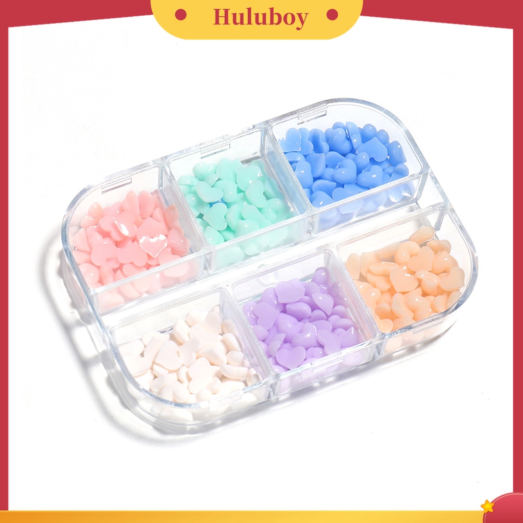 Huluboy Huluboy♡ 6 Grids / Box Ornamen Hati 3D Efek Berubah Warna Putih Pink Untuk Dekorasi Nail Art Charms